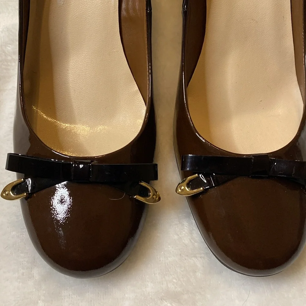 Franco Sarto Brown Leather Pumps With Bow Sz 7.5